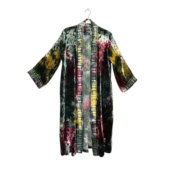 Kyla Seo Embroidered Velvet Zia Kimono Jacket in Redwood Tie-Dye - Sz M - NWT
